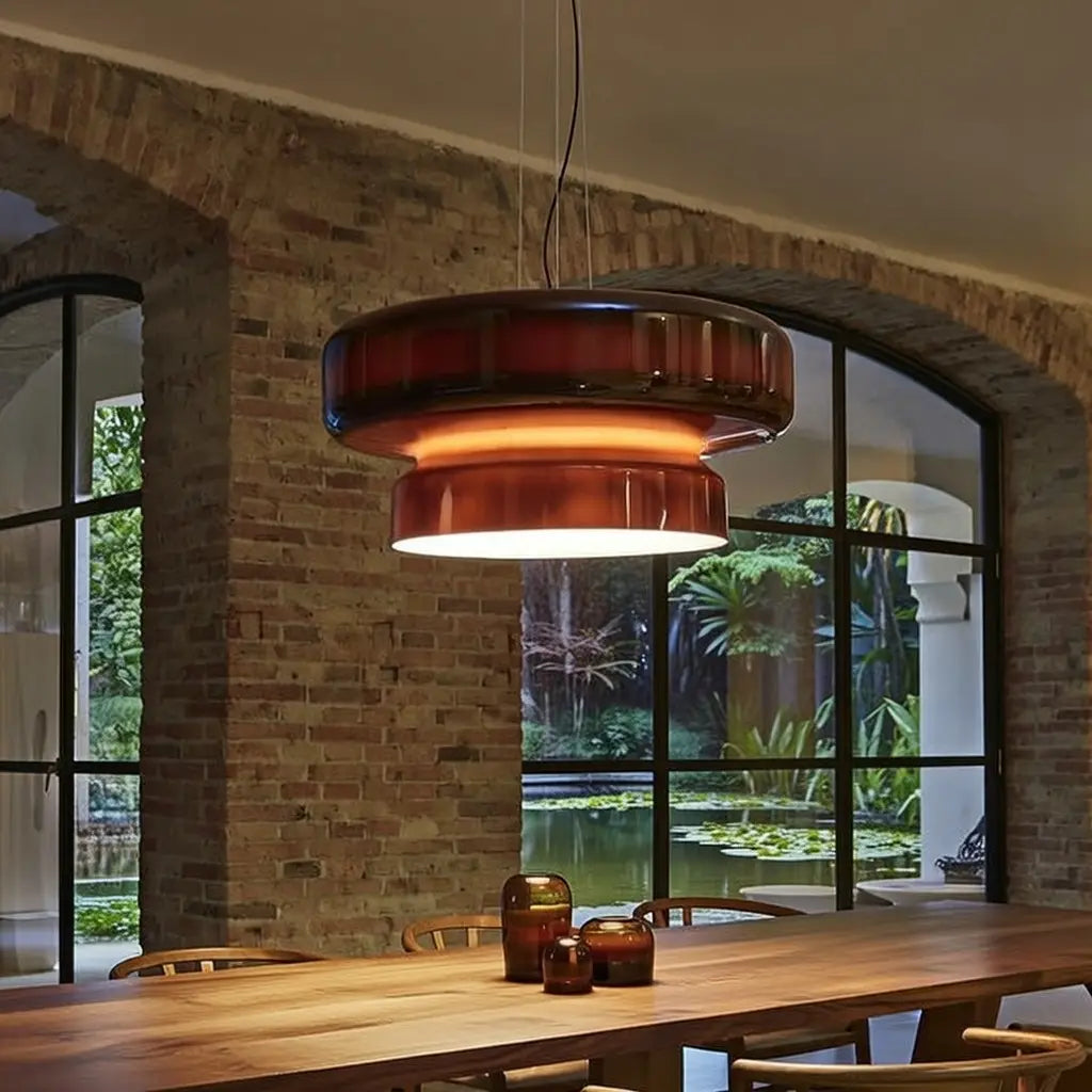 Pendant Light with Two-Tier Sculptural Glass and LED Kitchen Dining Lighting