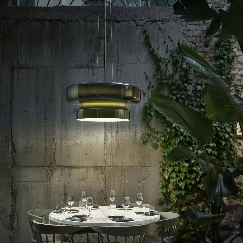 Pendant Light with Two-Tier Sculptural Glass and LED Kitchen Dining Lighting