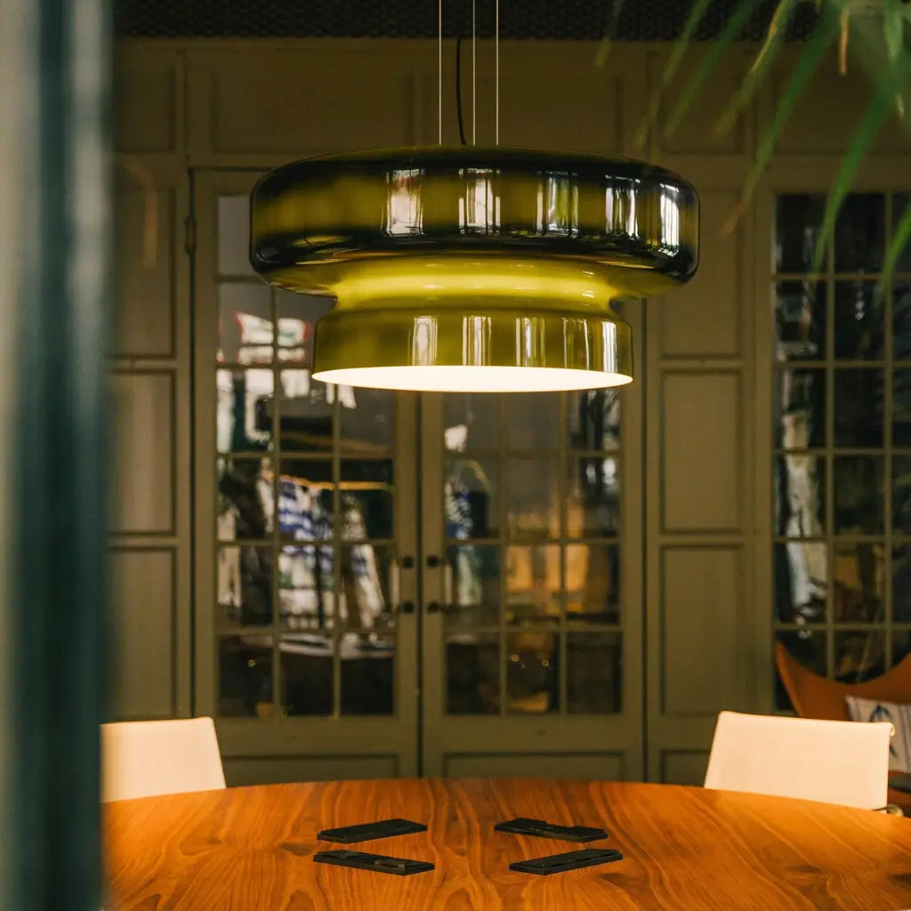 Pendant Light with Two-Tier Sculptural Glass and LED Kitchen Dining Lighting