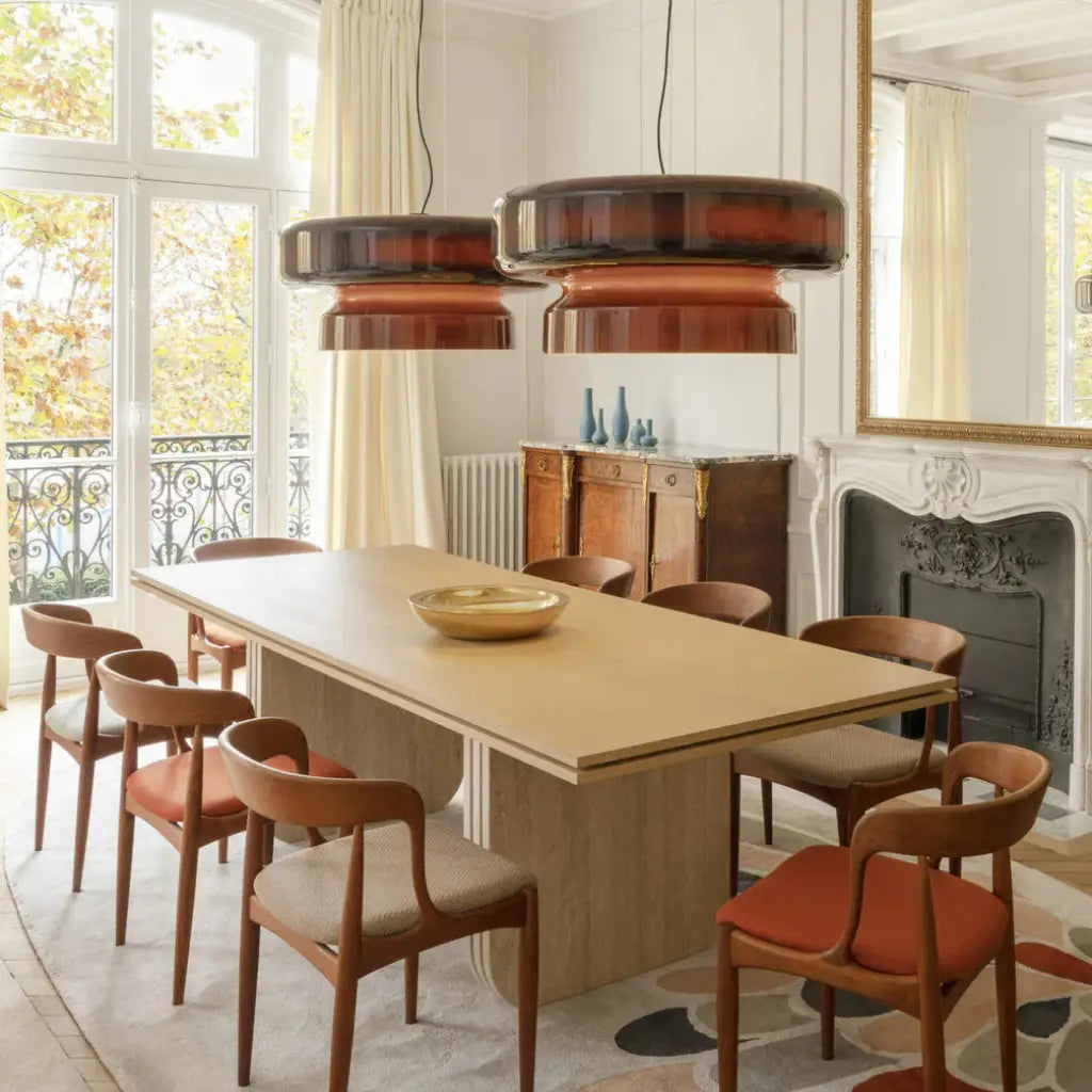 Pendant Light with Two-Tier Sculptural Glass and LED Kitchen Dining Lighting