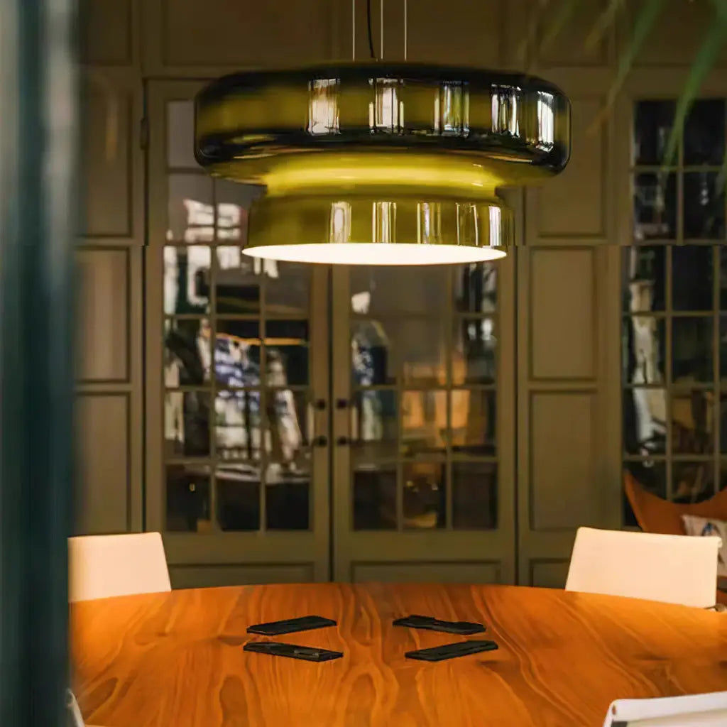 Pendant Light with Two-Tier Sculptural Glass and LED Kitchen Dining Lighting