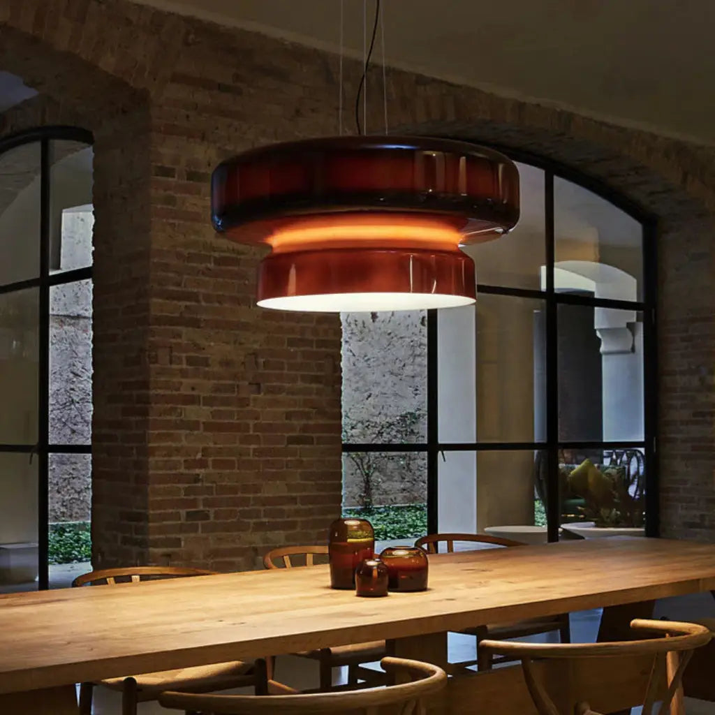 Pendant Light with Two-Tier Sculptural Glass and LED Kitchen Dining Lighting