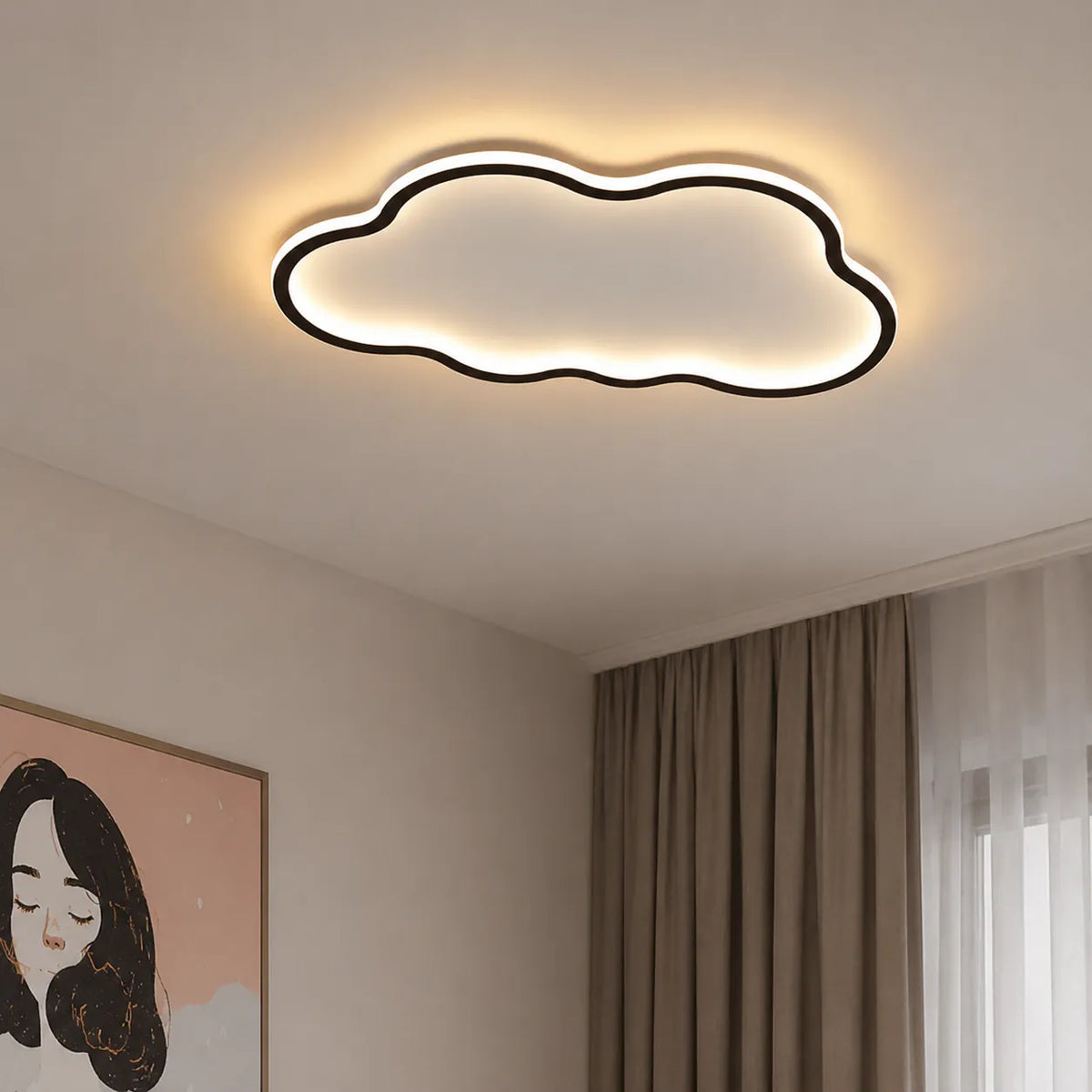 Deckenleuchte mit Wolkensilhouette und warmem Licht