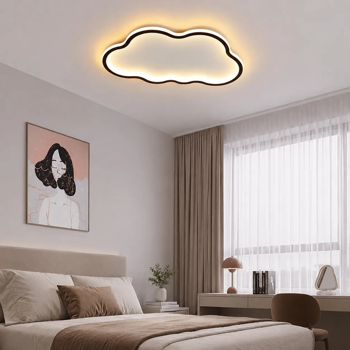 Deckenleuchte mit Wolkensilhouette und warmem Licht