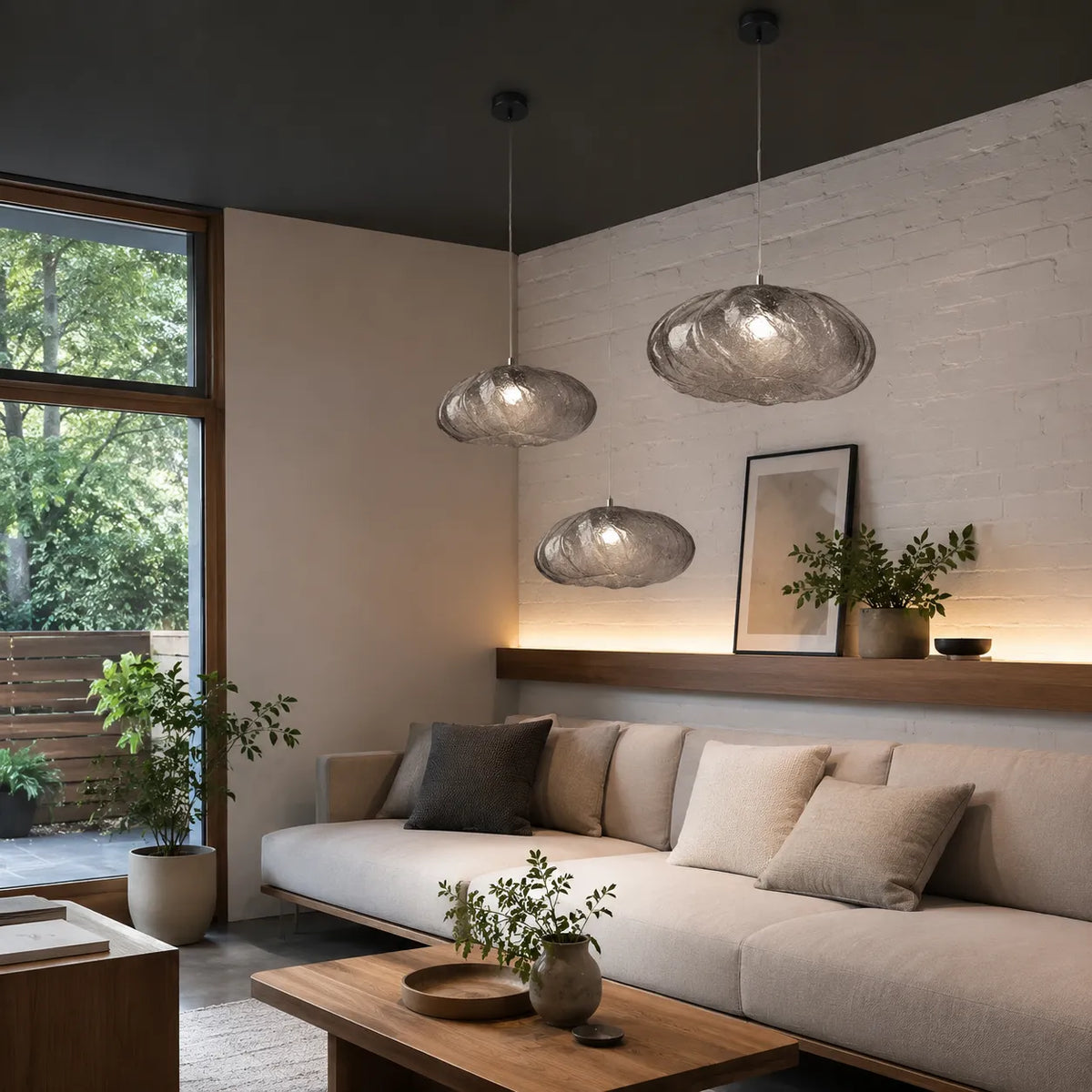 Pendant Light with Cloud-Inspired Glass Form and Soft Ambient Glow
