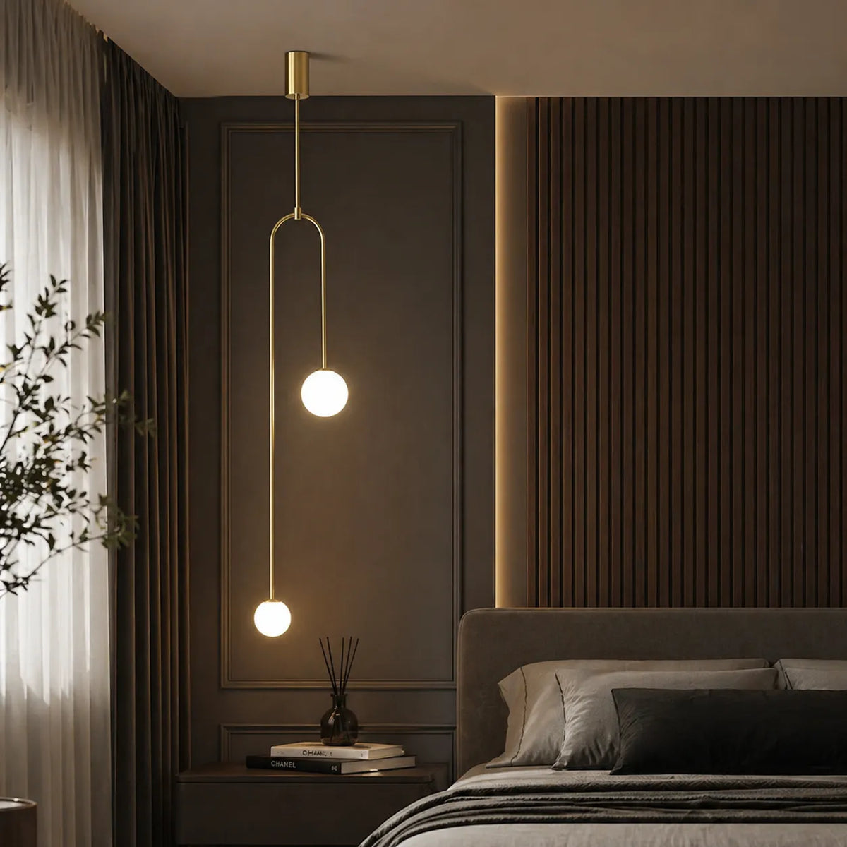 Pendant Light with Double Glass Globes and Adjustable Suspension for Dining Room