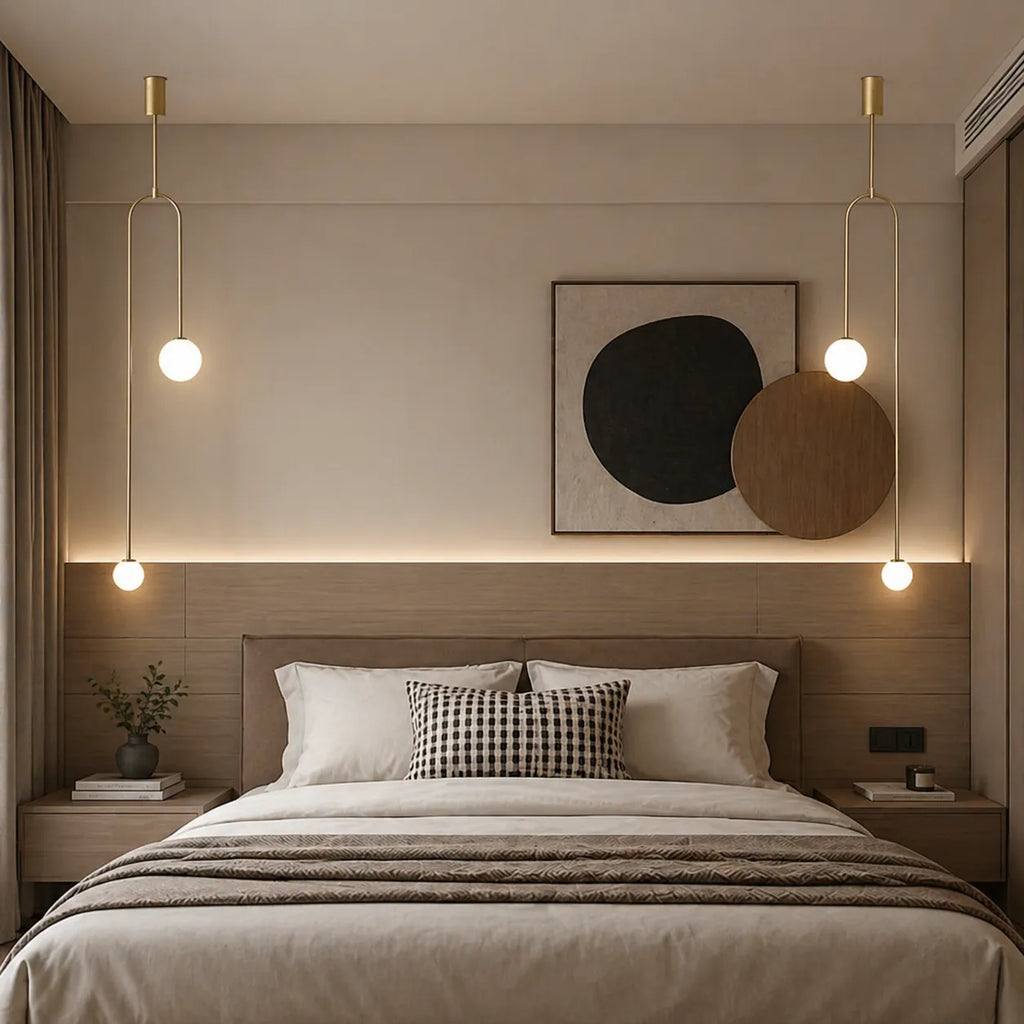 Pendelleuchte mit zwei Glaskugeln und verstellbarer Aufhängung für das Esszimmer
