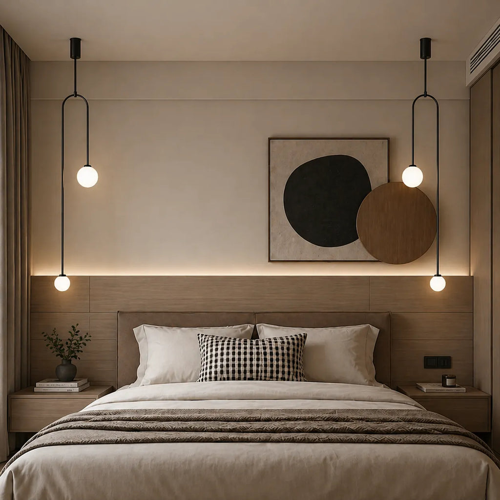 Pendelleuchte mit zwei Glaskugeln und verstellbarer Aufhängung für das Esszimmer