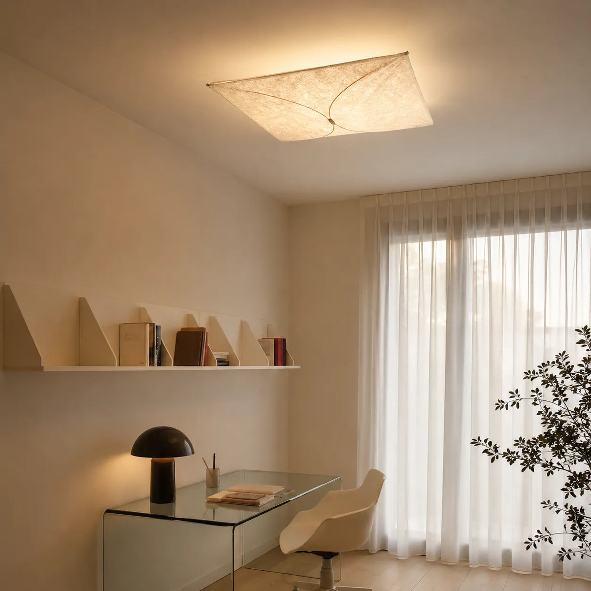 Küchen-Deckenleuchte mit lichtdurchlässigem Papierdiffusor und minimalistischem Metallrahmen