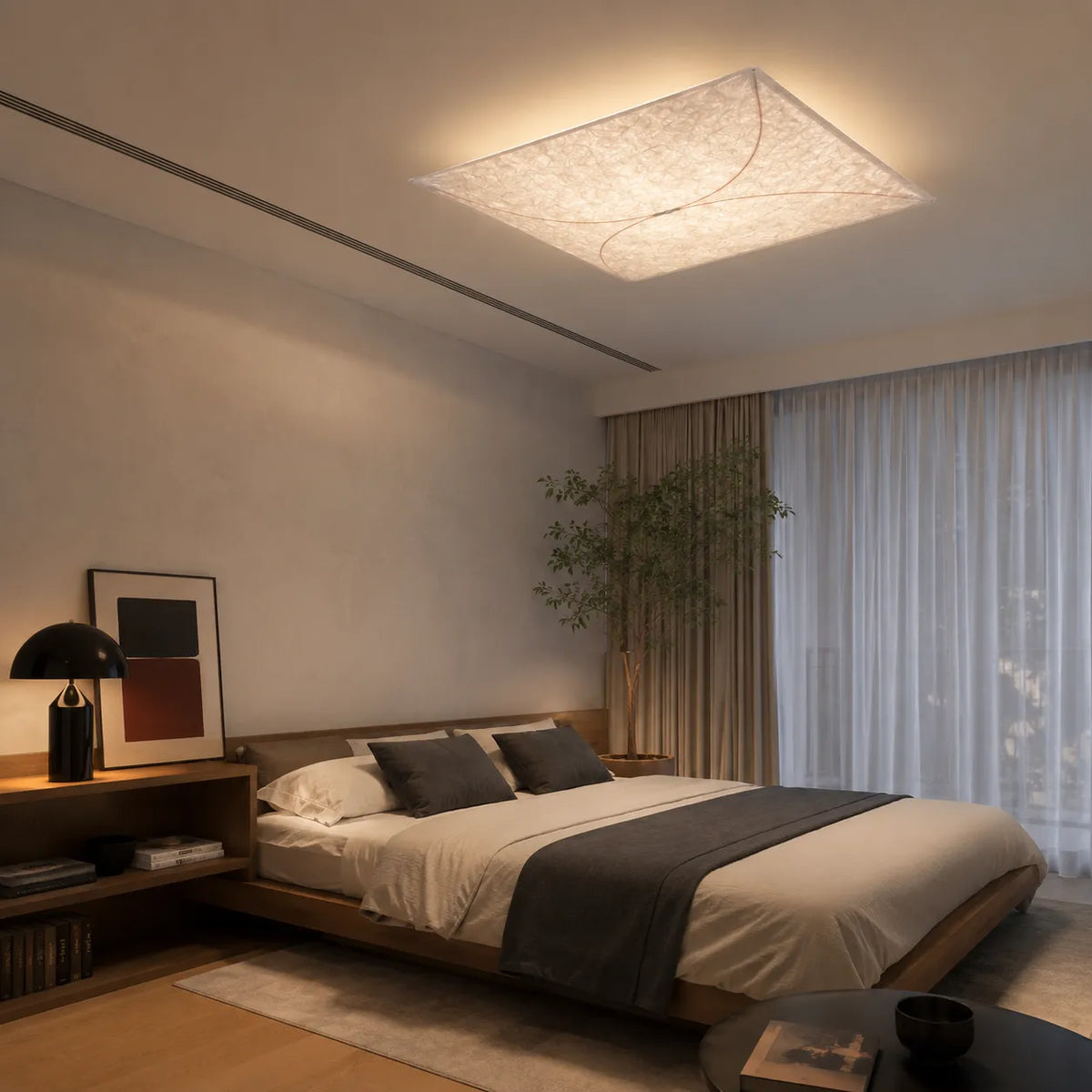 Küchen-Deckenleuchte mit lichtdurchlässigem Papierdiffusor und minimalistischem Metallrahmen