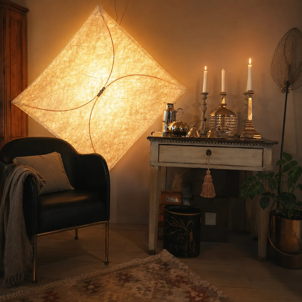 Küchen-Deckenleuchte mit lichtdurchlässigem Papierdiffusor und minimalistischem Metallrahmen