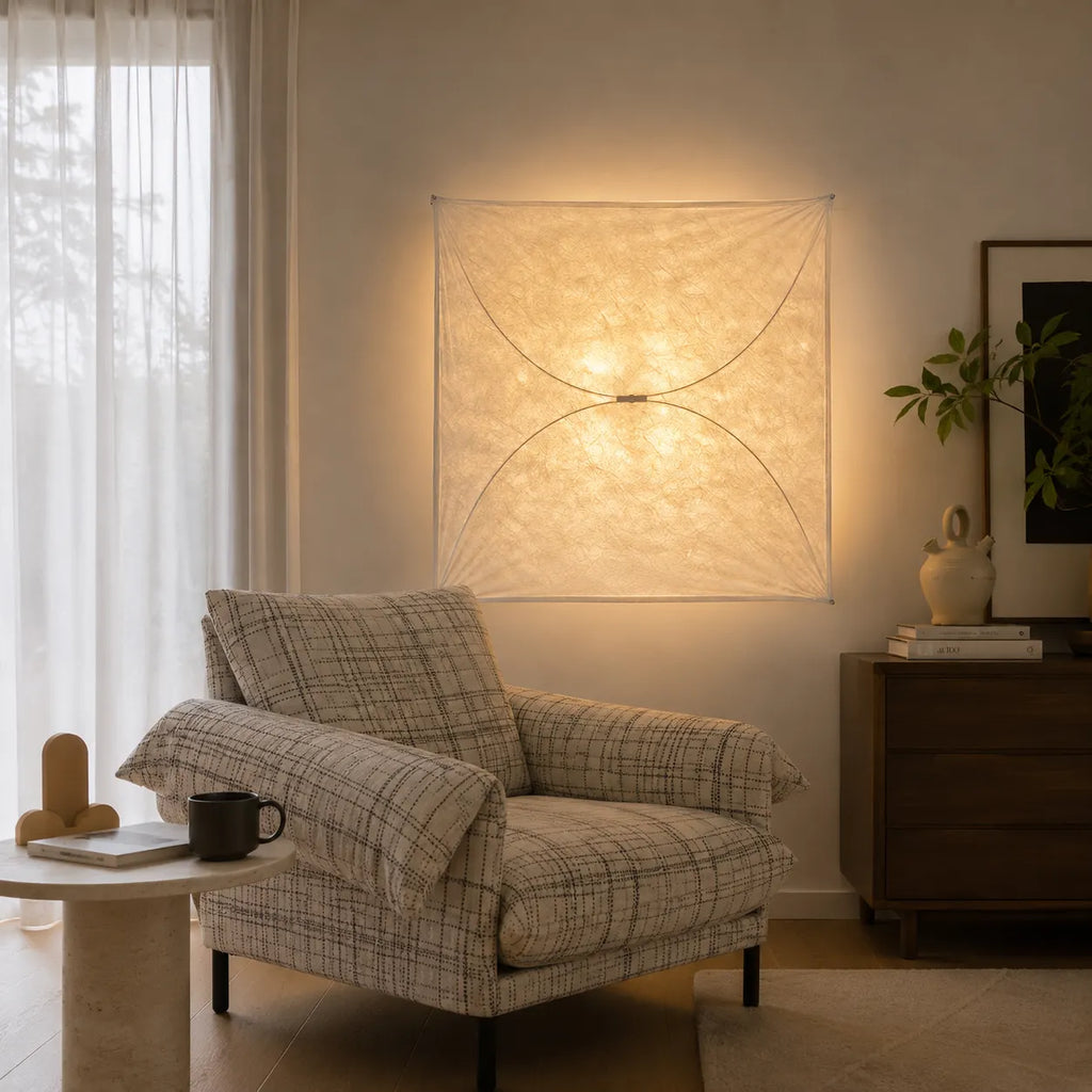 Küchen-Deckenleuchte mit lichtdurchlässigem Papierdiffusor und minimalistischem Metallrahmen