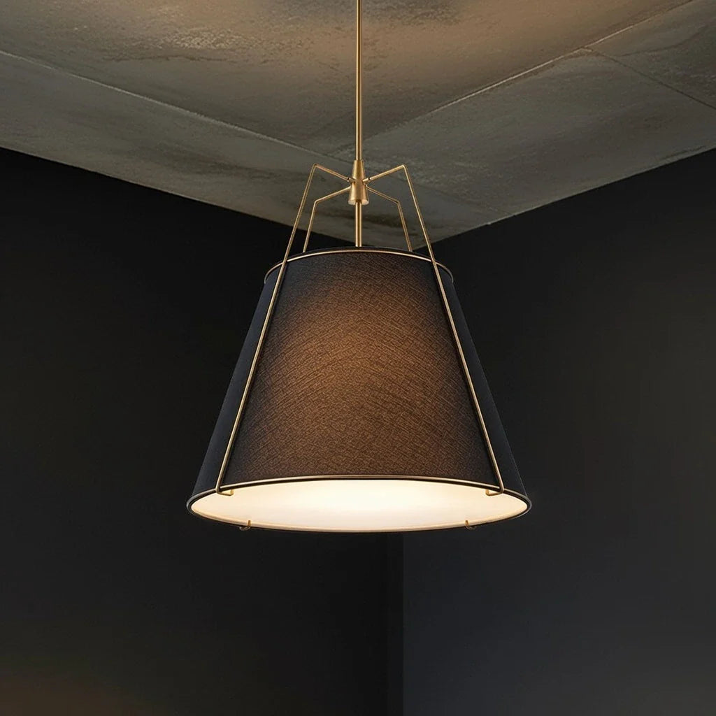 Pendant Light with Linen Tapered Cone Shade and Adjustable Brass Finish Frame