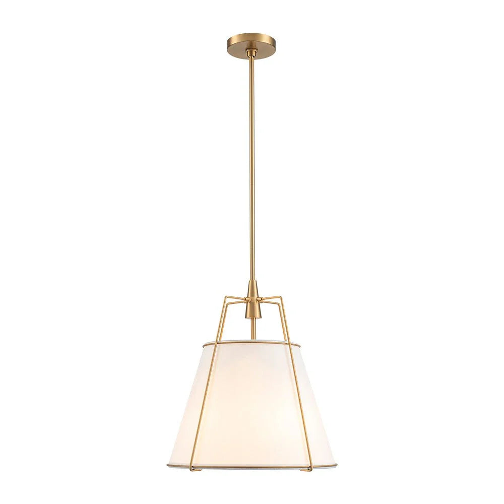 Pendant Light with Linen Tapered Cone Shade and Adjustable Brass Finish Frame