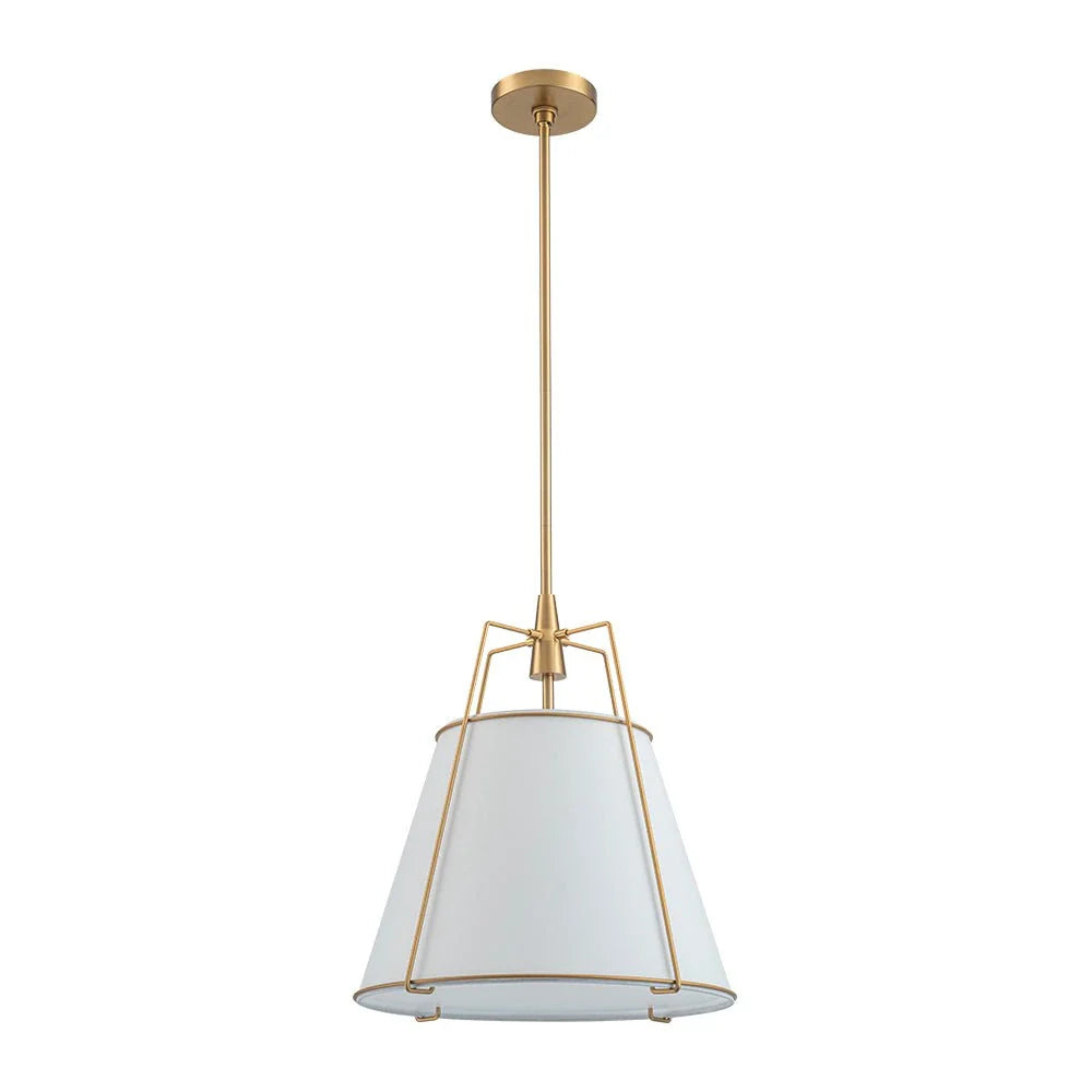 Pendant Light with Linen Tapered Cone Shade and Adjustable Brass Finish Frame