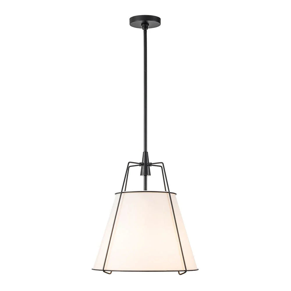Pendant Light with Linen Tapered Cone Shade and Adjustable Brass Finish Frame