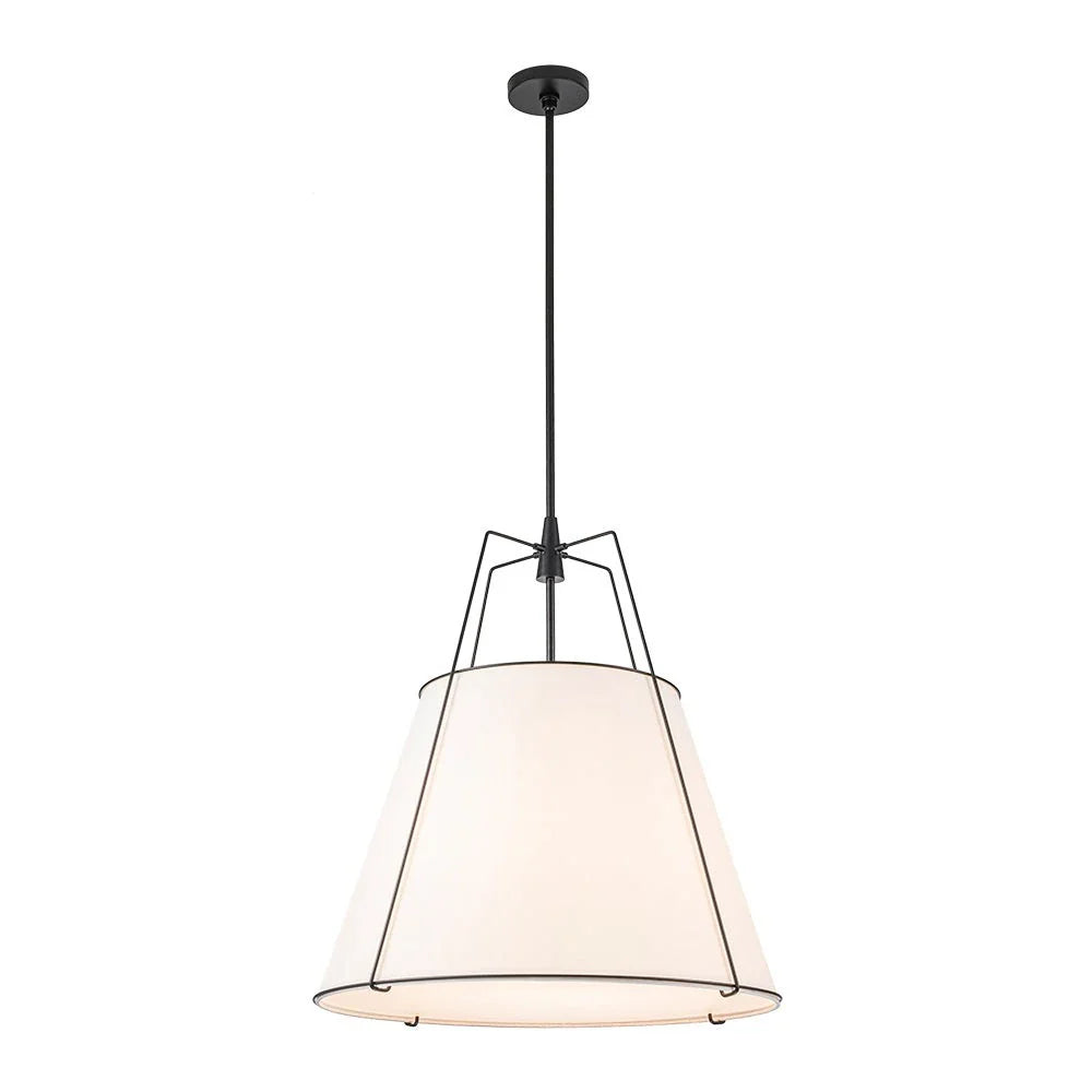 Pendant Light with Linen Tapered Cone Shade and Adjustable Brass Finish Frame