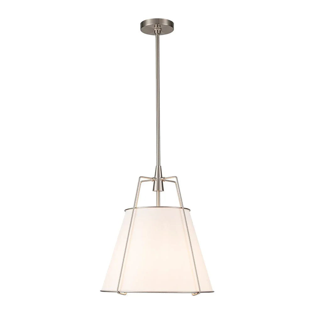 Pendant Light with Linen Tapered Cone Shade and Adjustable Brass Finish Frame