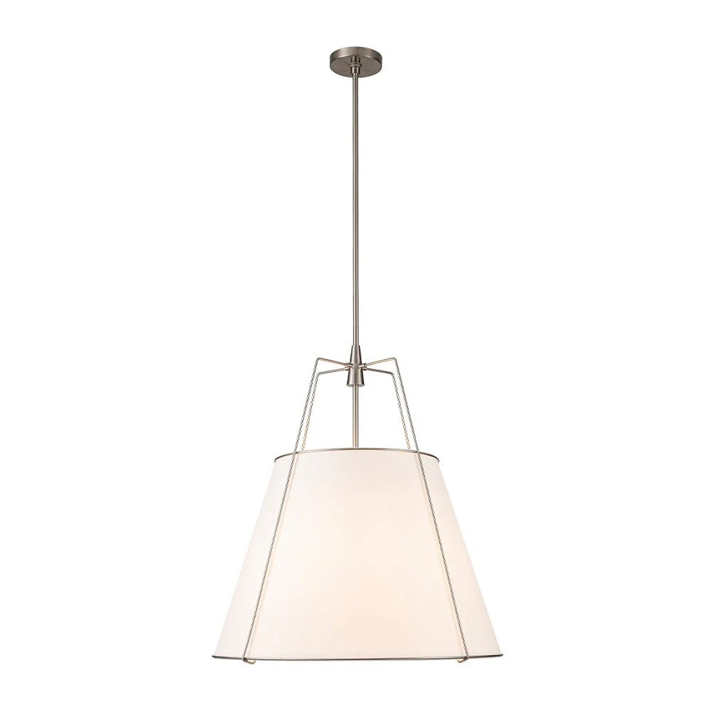 Pendant Light with Linen Tapered Cone Shade and Adjustable Brass Finish Frame