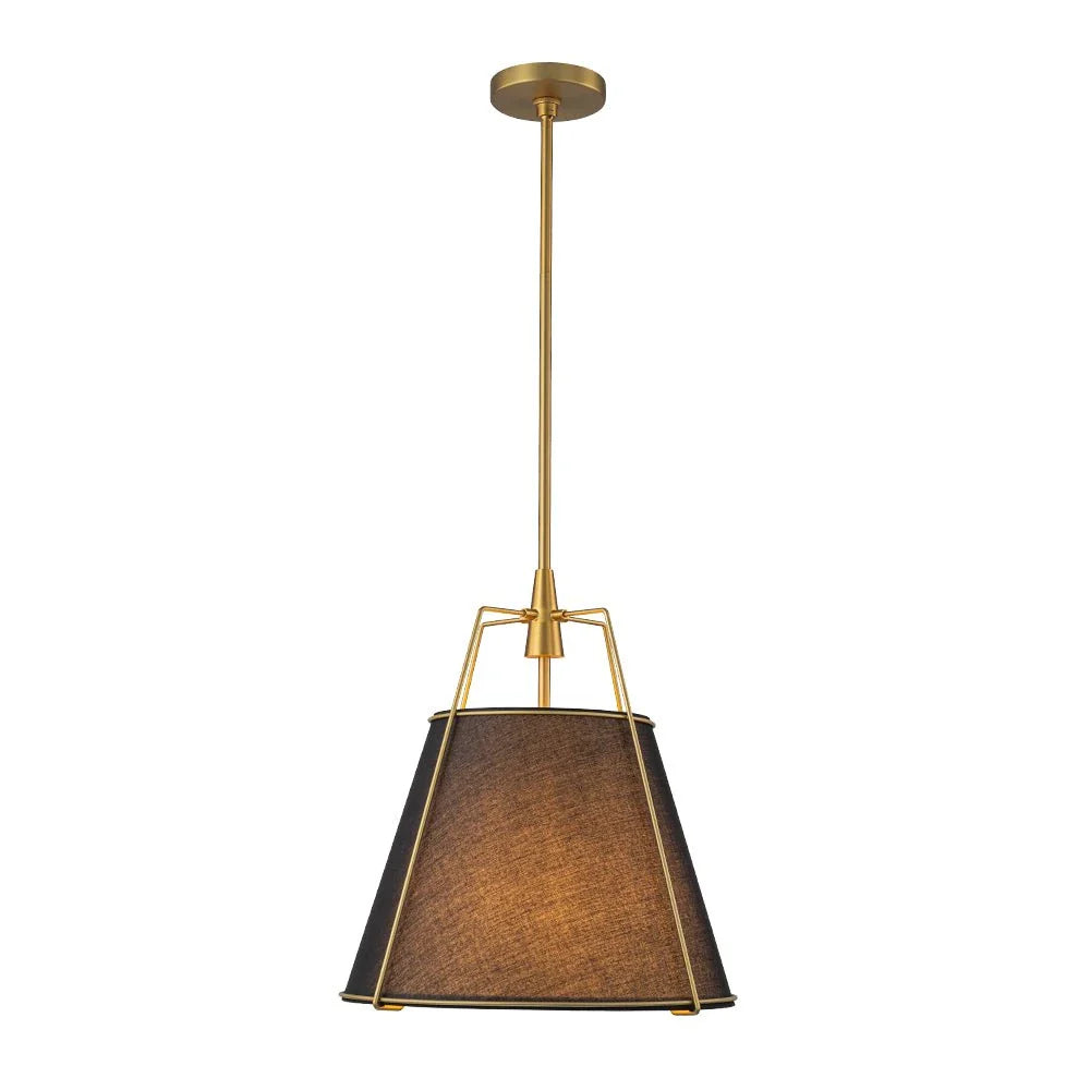 Pendant Light with Linen Tapered Cone Shade and Adjustable Brass Finish Frame