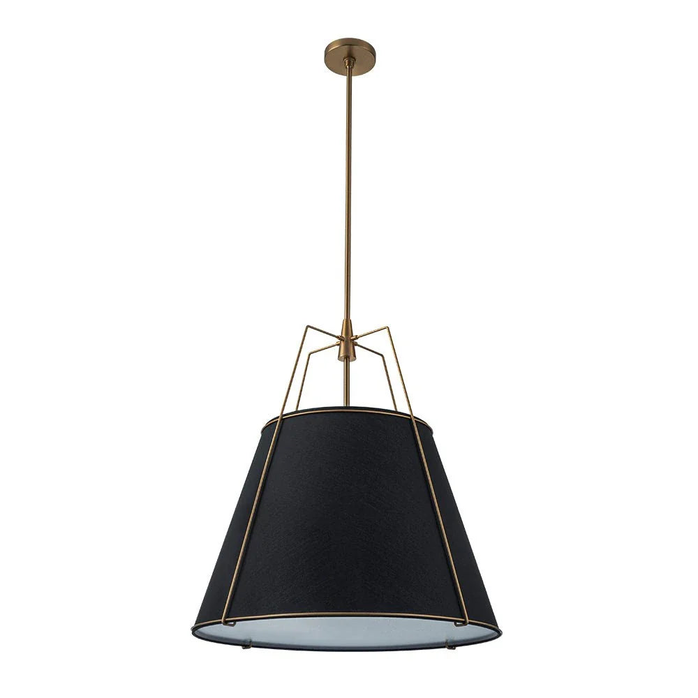 Pendant Light with Linen Tapered Cone Shade and Adjustable Brass Finish Frame
