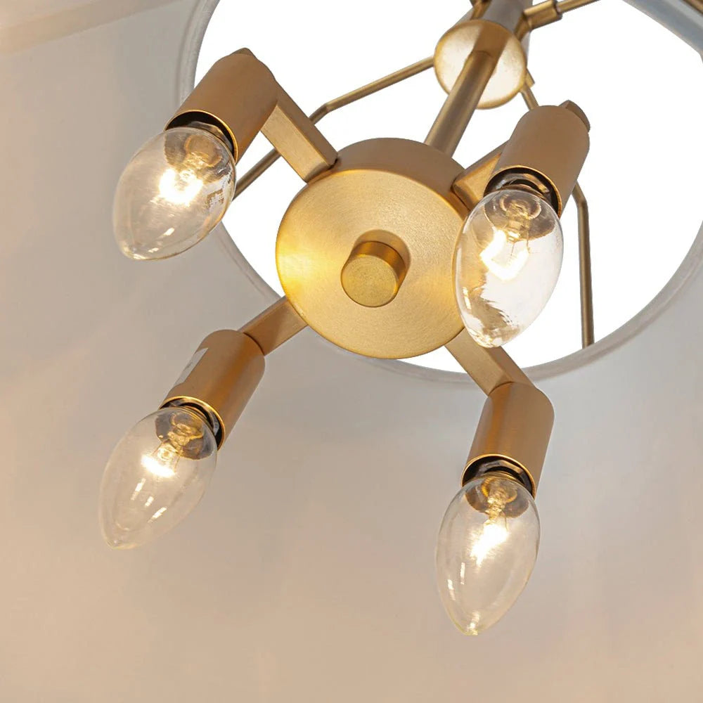 Pendant Light with Linen Tapered Cone Shade and Adjustable Brass Finish Frame