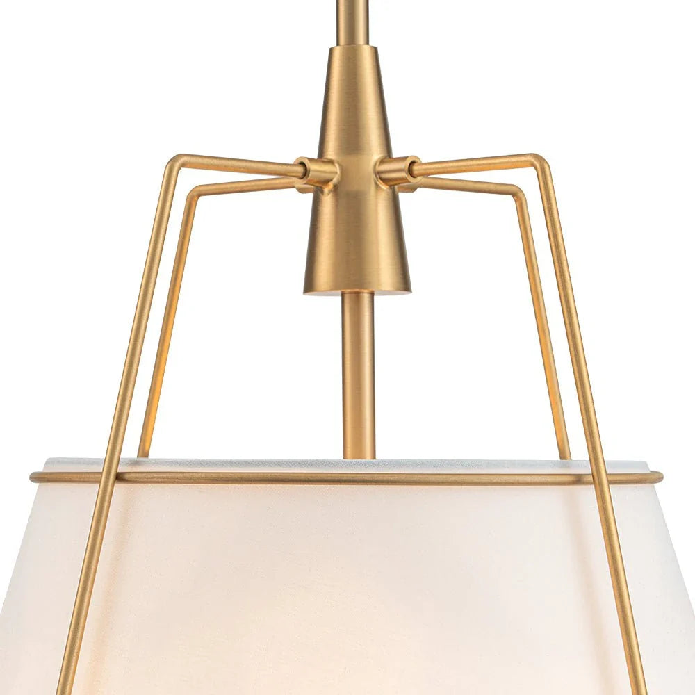 Pendant Light with Linen Tapered Cone Shade and Adjustable Brass Finish Frame