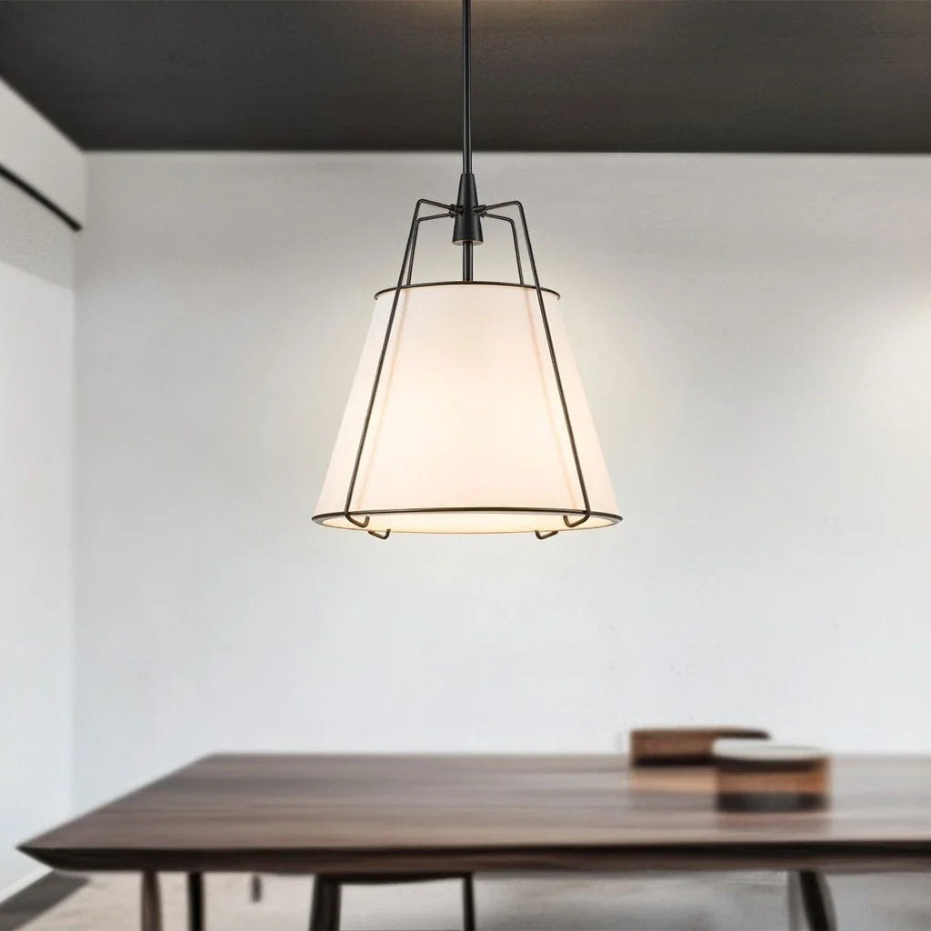 Pendant Light with Linen Tapered Cone Shade and Adjustable Brass Finish Frame