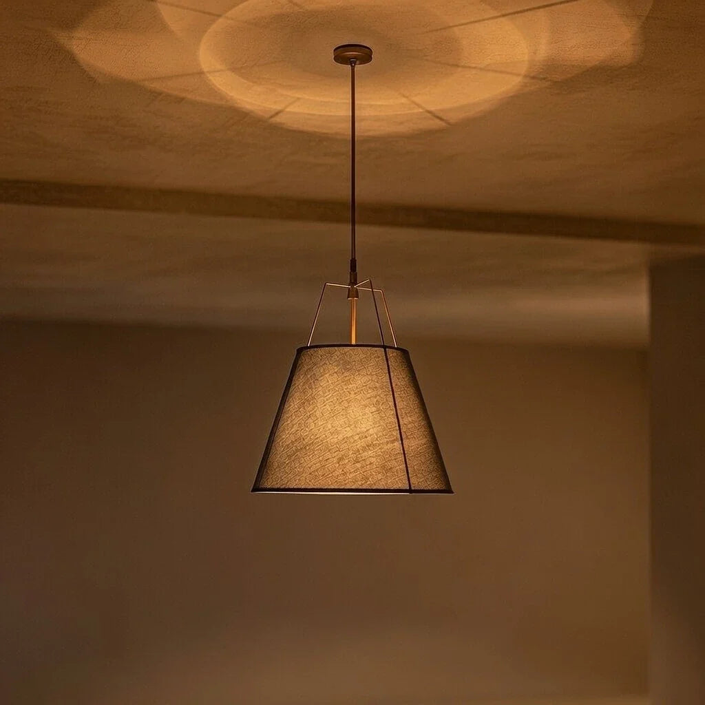 Pendant Light with Linen Tapered Cone Shade and Adjustable Brass Finish Frame