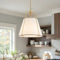 Pendant Light with Linen Tapered Cone Shade and Adjustable Brass Finish Frame