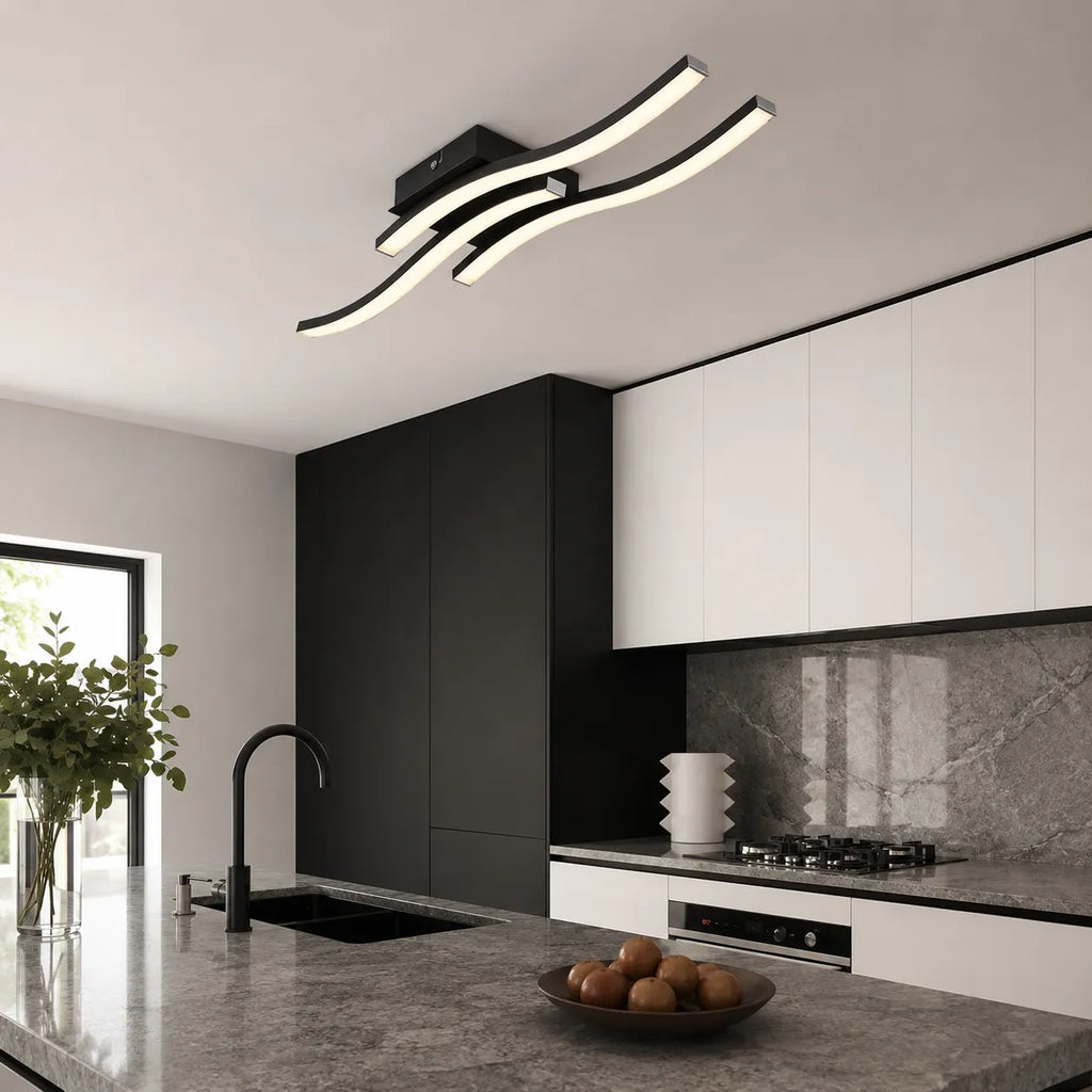 LED Ceiling Light Fixture with Modern Wave Design and Semi Flush Mount for Bedrooms