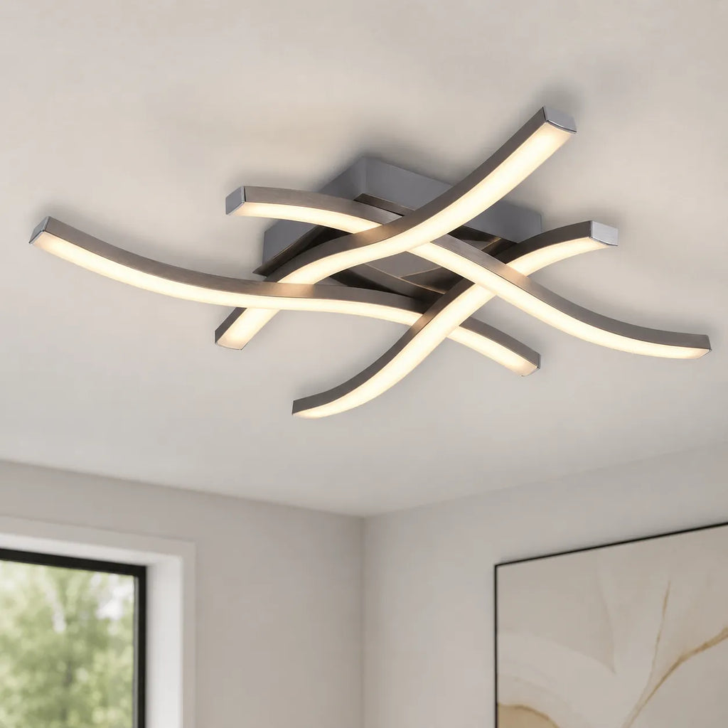 LED Ceiling Light Fixture with Modern Wave Design and Semi Flush Mount for Bedrooms