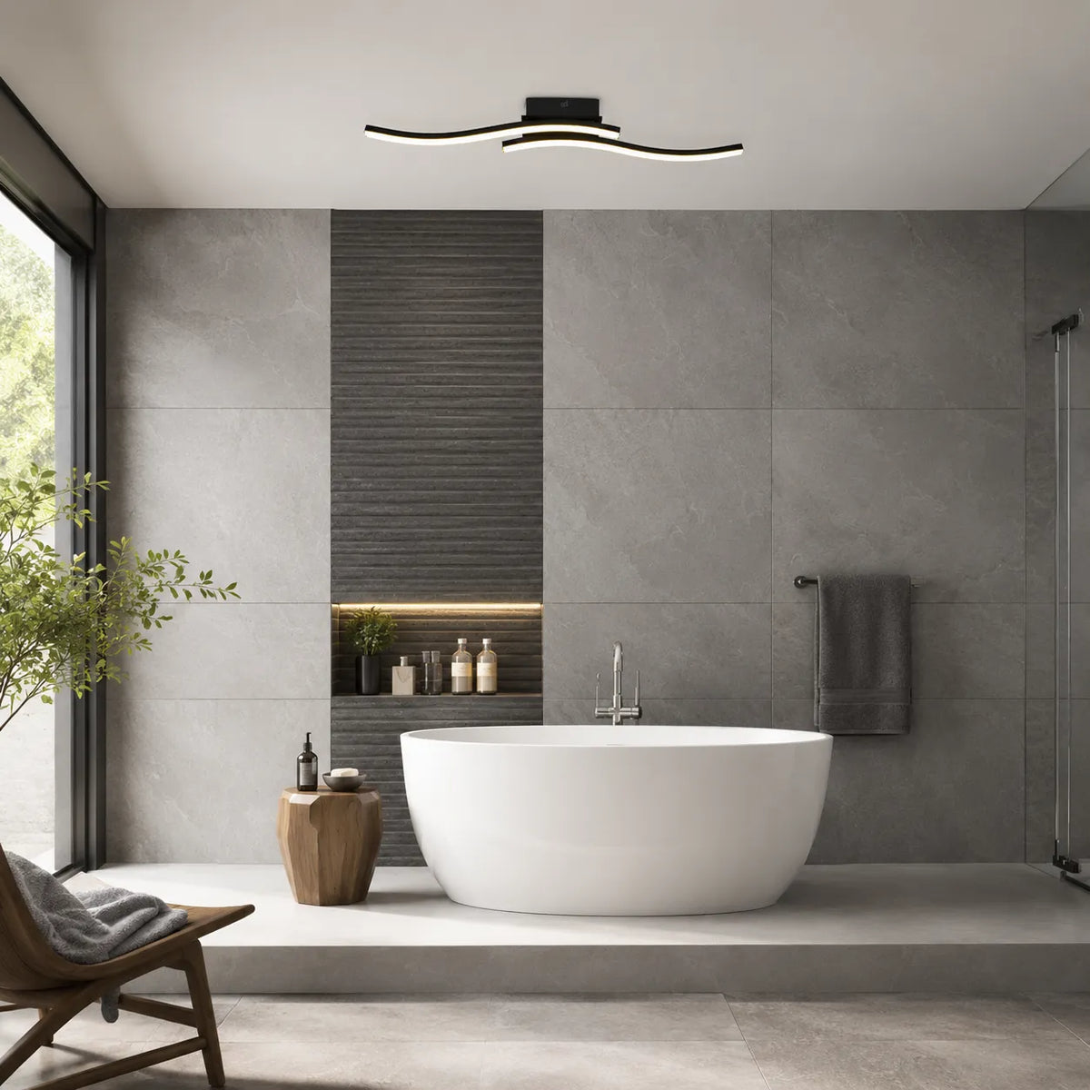 LED Ceiling Light Fixture with Modern Wave Design and Semi Flush Mount for Bedrooms