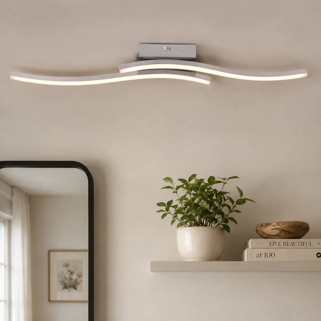 LED Ceiling Light Fixture with Modern Wave Design and Semi Flush Mount for Bedrooms