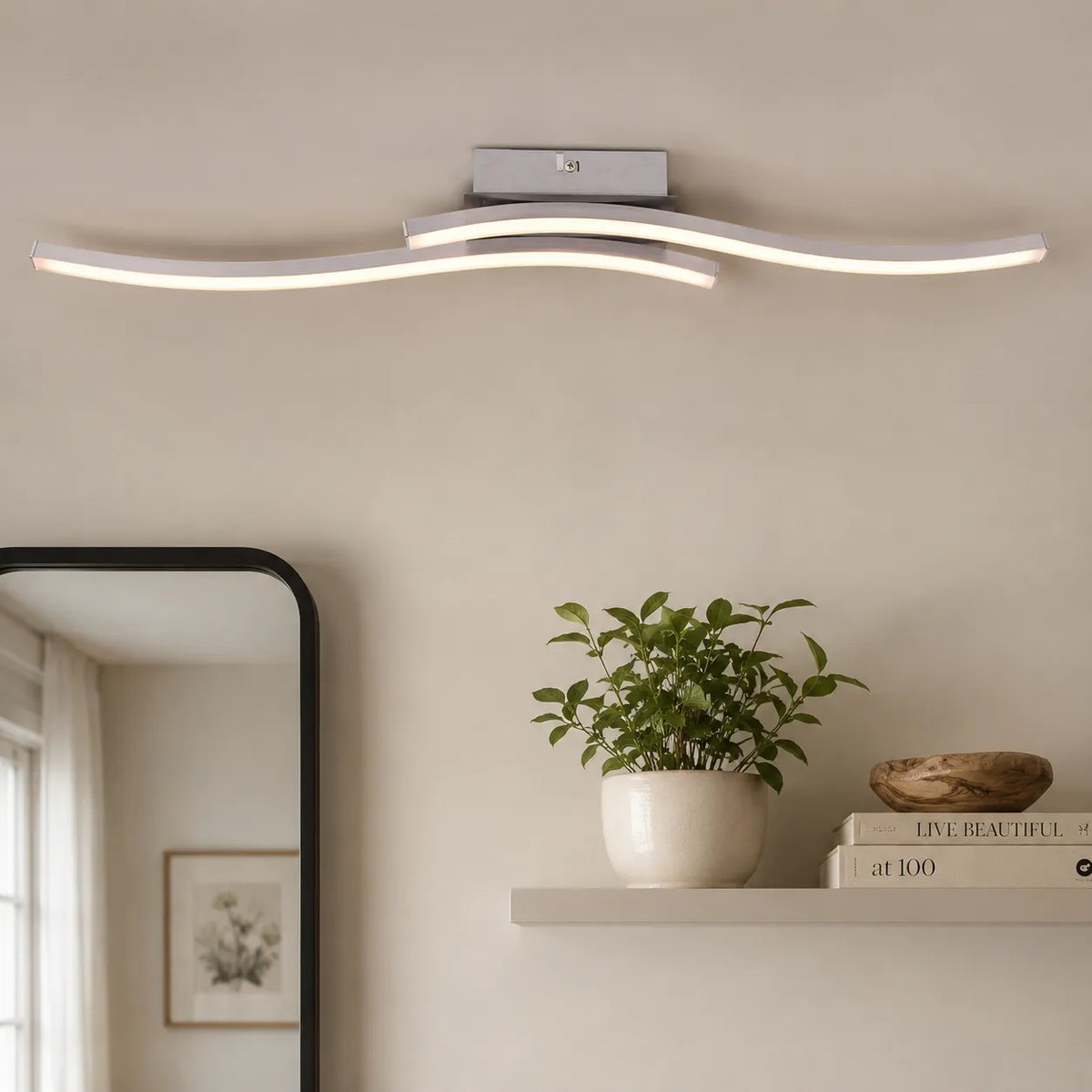 LED Ceiling Light Fixture with Modern Wave Design and Semi Flush Mount for Bedrooms