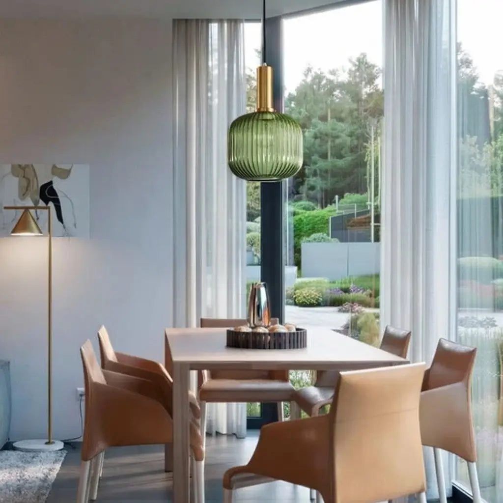 Pendant Light with Fluted Glass and Art Deco Metal Fittings