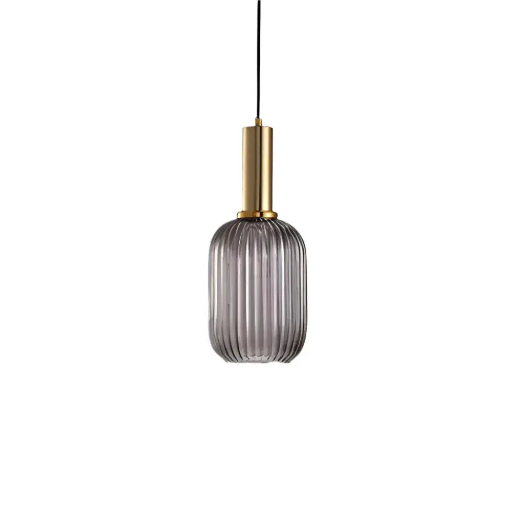 Pendant Light with Fluted Glass and Art Deco Metal Fittings