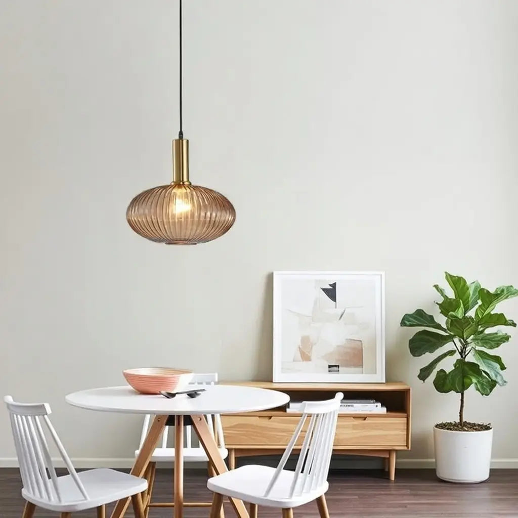 Pendant Light with Fluted Glass and Art Deco Metal Fittings