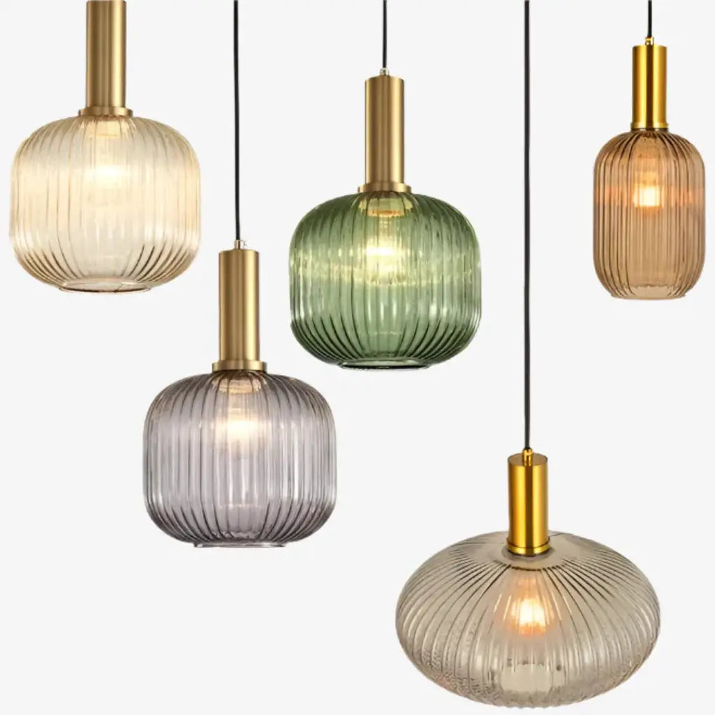 Pendant Light with Fluted Glass and Art Deco Metal Fittings