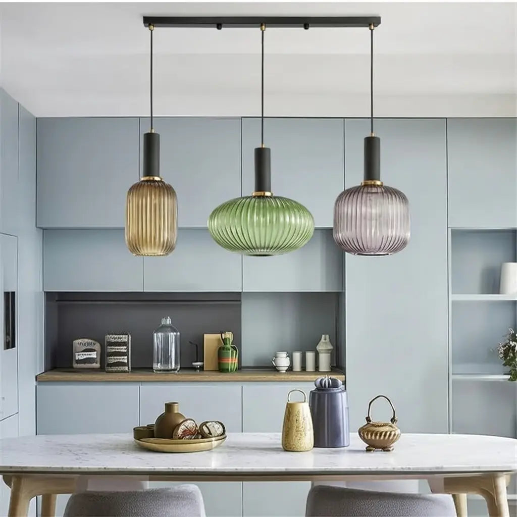 Pendant Light with Fluted Glass and Art Deco Metal Fittings