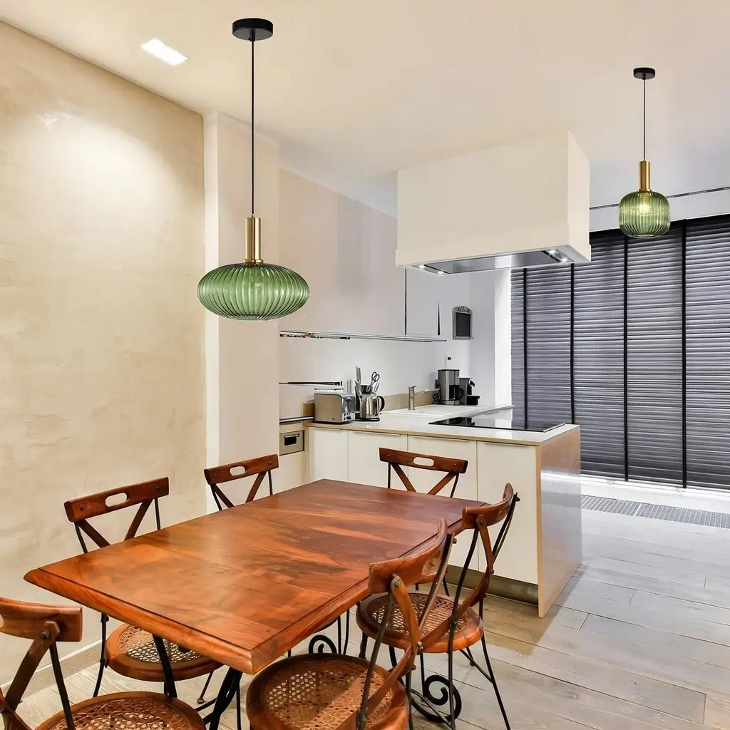 Pendant Light with Fluted Glass and Art Deco Metal Fittings