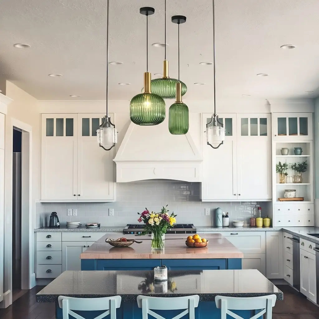 Pendant Light with Fluted Glass and Art Deco Metal Fittings