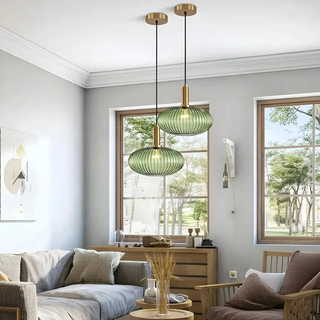 Pendant Light with Fluted Glass and Art Deco Metal Fittings