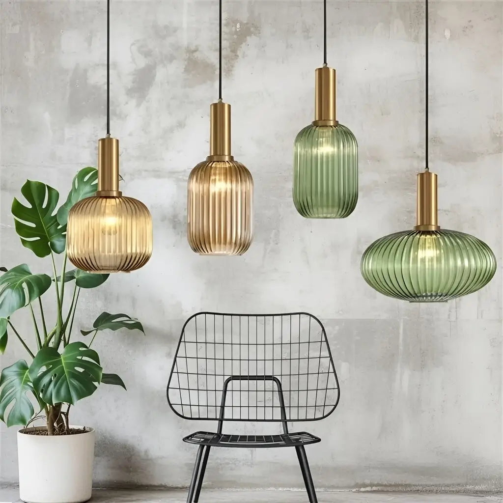 Pendant Light with Fluted Glass and Art Deco Metal Fittings
