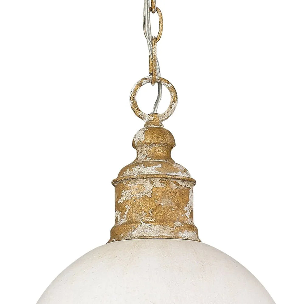 Suspension avec abat-jour en dôme fabriqué à la main et finition vieillie vintage