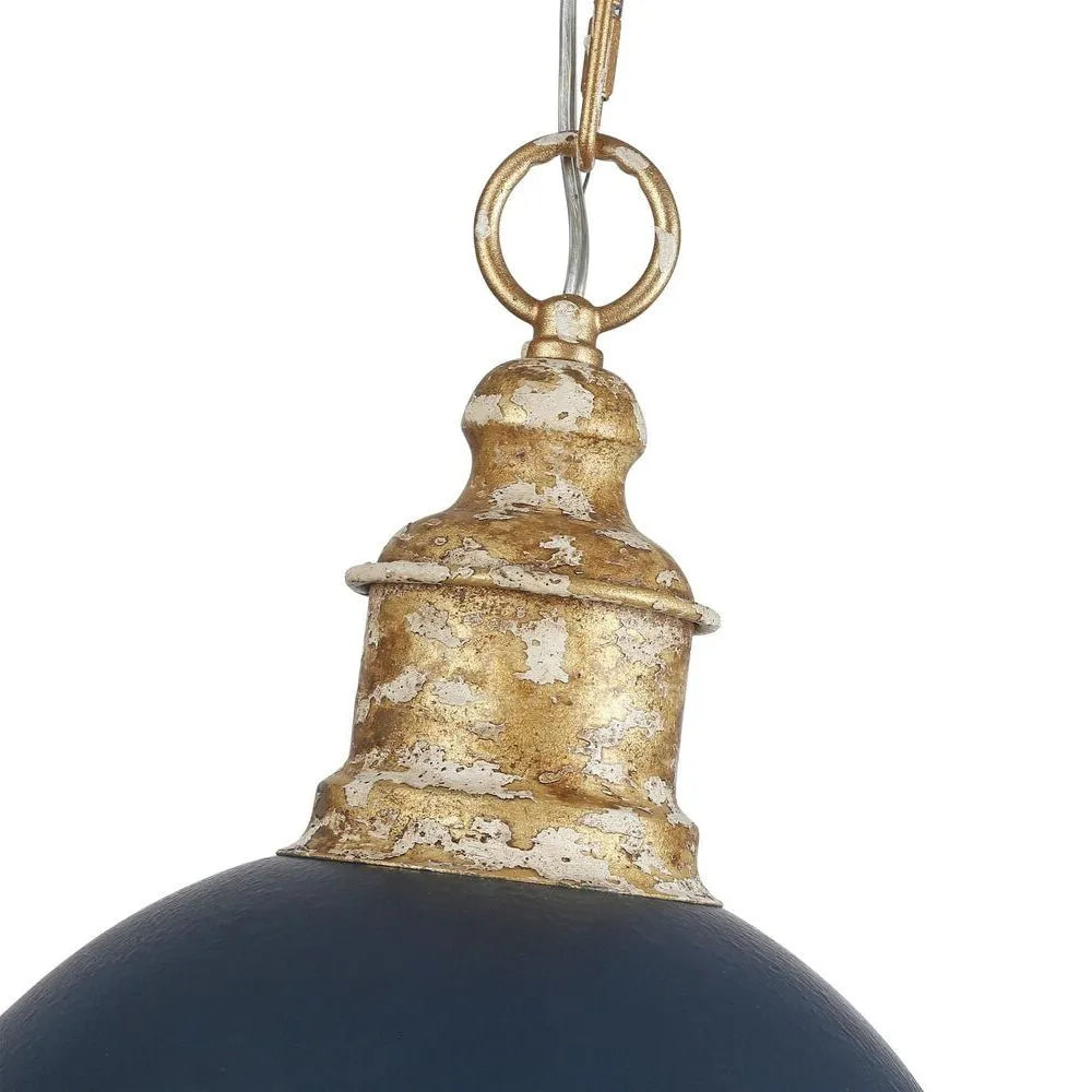 Suspension avec abat-jour en dôme fabriqué à la main et finition vieillie vintage