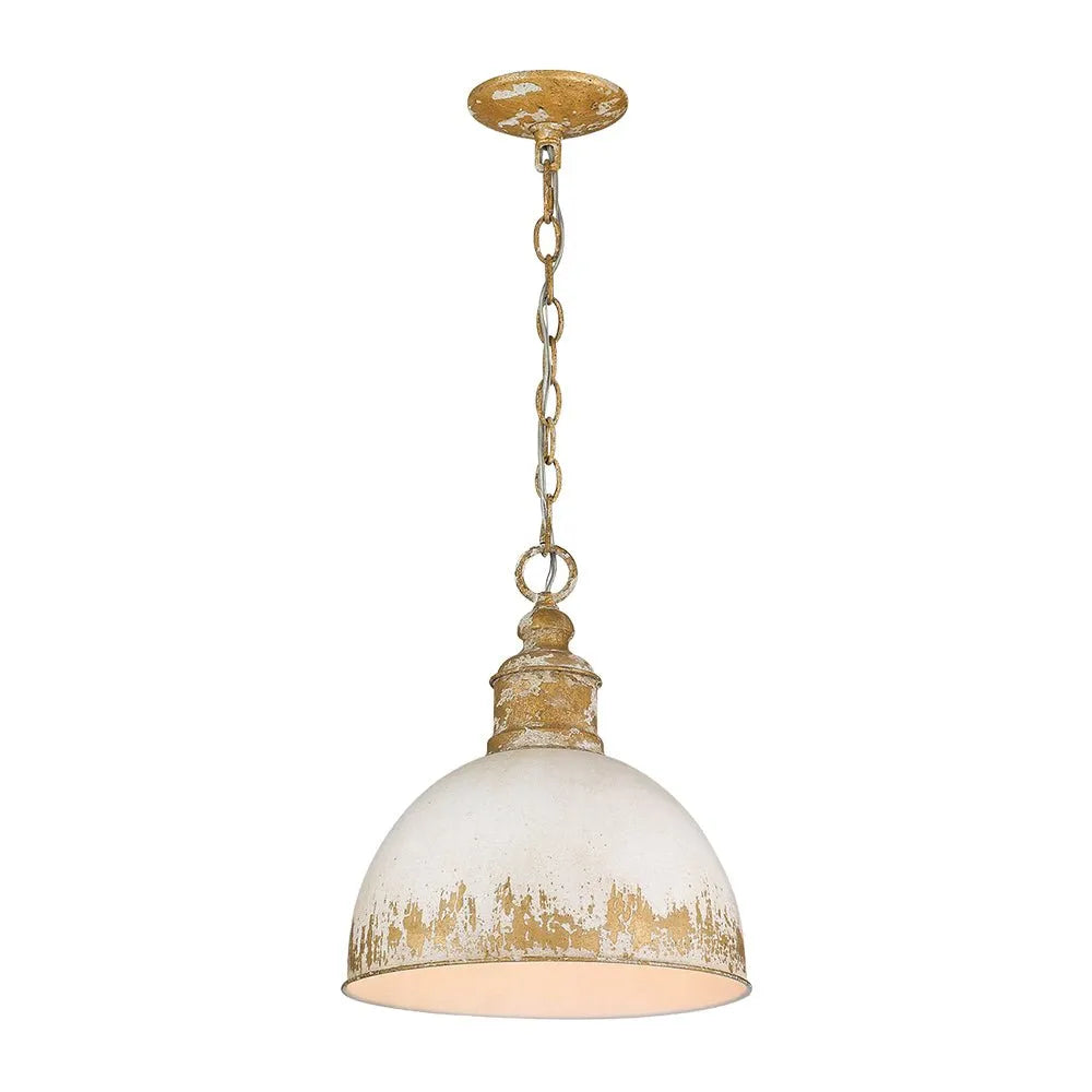 Pendelleuchte mit handgefertigtem Kuppelschirm und gealtertem Vintage-Finish