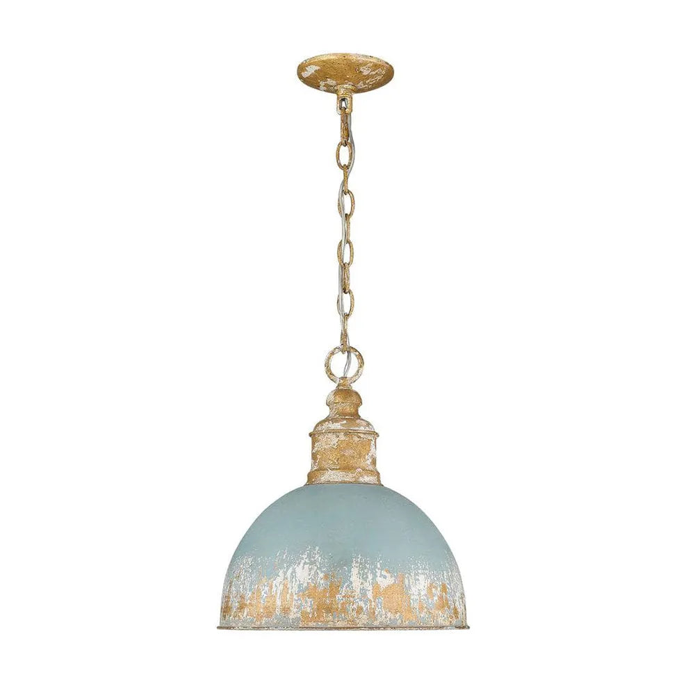 Pendelleuchte mit handgefertigtem Kuppelschirm und gealtertem Vintage-Finish