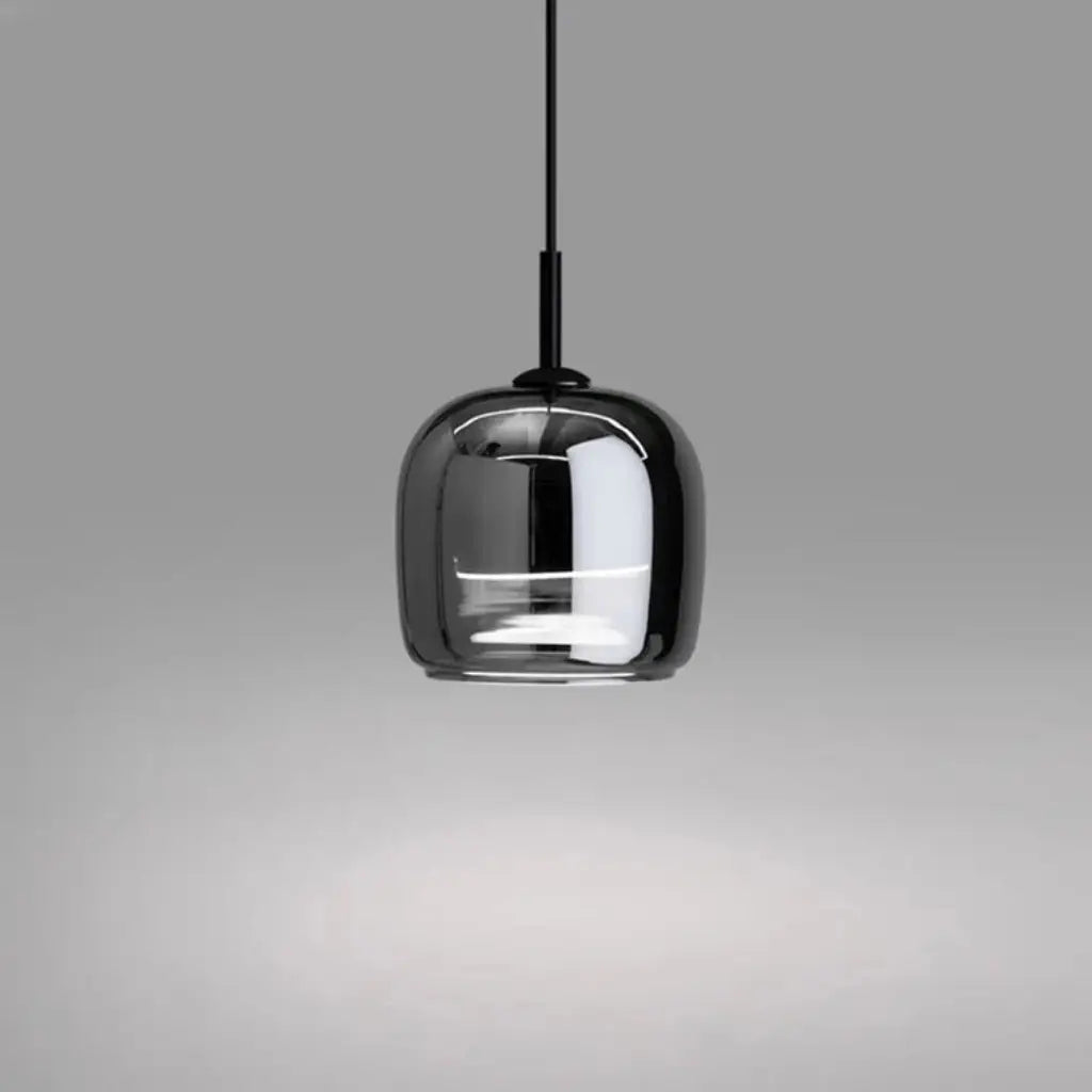 Lampada a sospensione con paralume a campana in vetro fumé soffiato a mano e LED