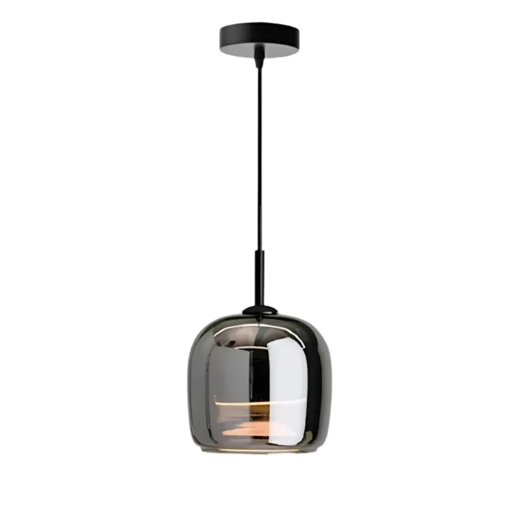 Lampada a sospensione con paralume a campana in vetro fumé soffiato a mano e LED